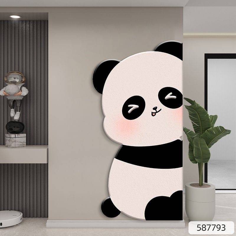 D217奶油风玄关装饰画创意熊猫高档入户走廊过道挂画温馨挂画图片