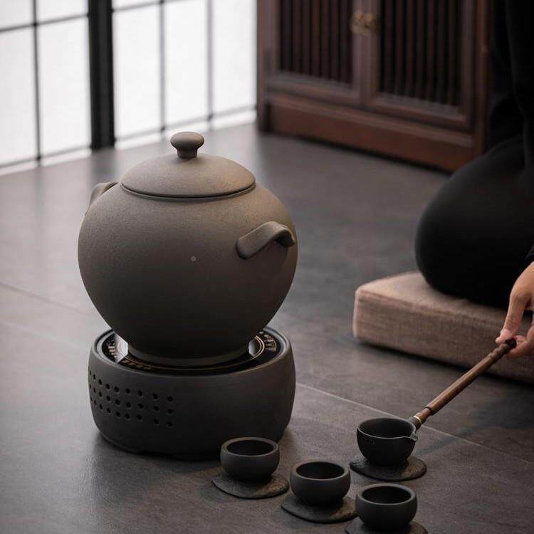 火山石茶釜大型煮茶壶商用火山新中煮式茶馆茶具炉商用电茶陶煮罐