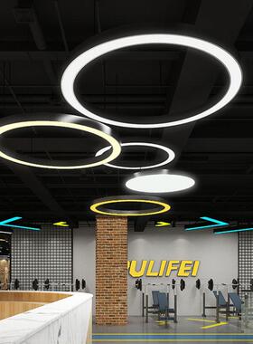 LED圆形公圆环吊灯796办室健圈身房店铺大堂圆工风灯业环形工程灯