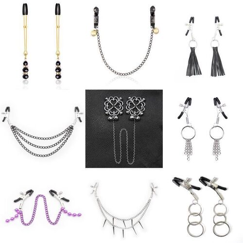1 Pair Metal Bondage Nipple Clamps Chain Clips Labia Slave