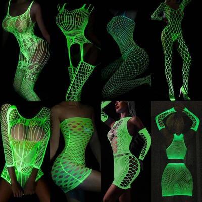 Fantasias Sexy Erotic Glowing Hollow Out Mesh Fishnet