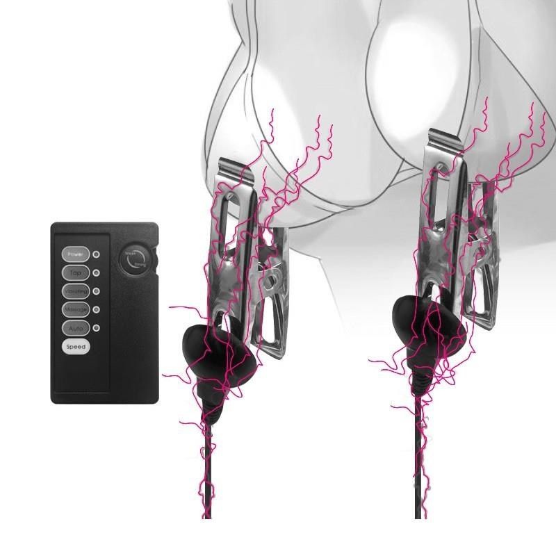 Electro shock nipple clamps clips breast BDSM Bondage Restra