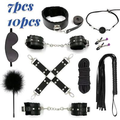 Sexy Leather Kits Plush Handcuffs Leather Whip Mouth Ball Ga