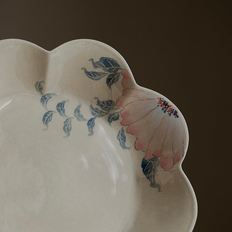 壶弥言纯粉引釉下彩手绘牡瓷丹花陶承手工花粉引—手边干泡台茶道