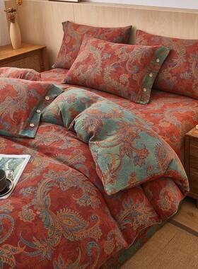 V5O上新复古4美式田园色双层纱四套F769TM9HA织类母婴纯棉轻奢低