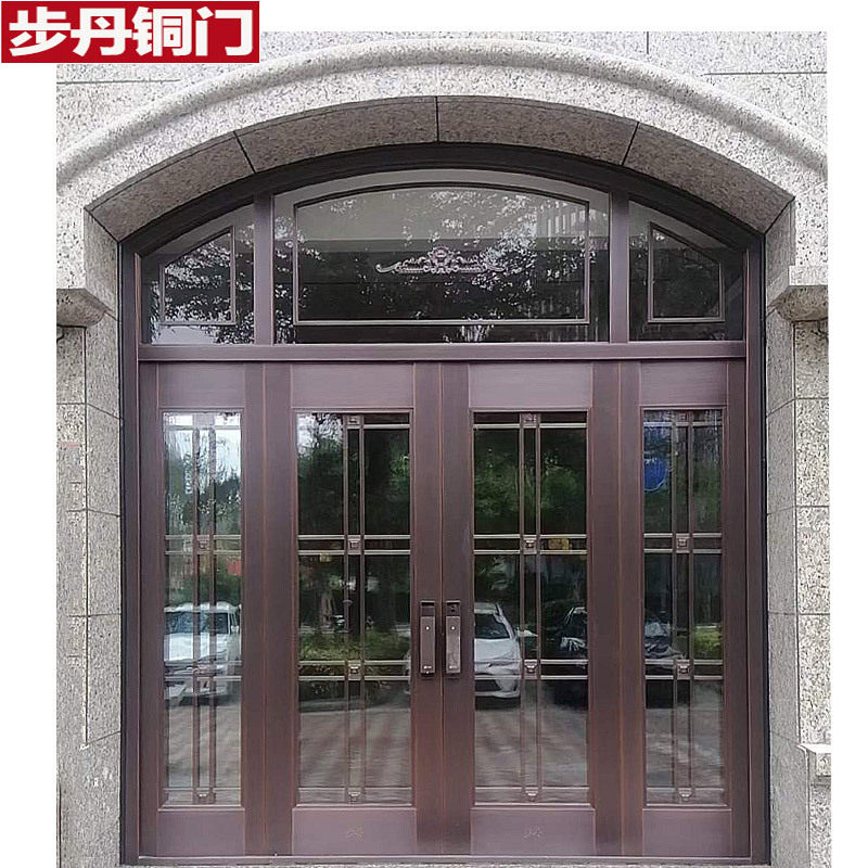 步丹铜门玻璃门别墅大门四开子母门不锈钢镀铜阳台商铺浙江铜门厂