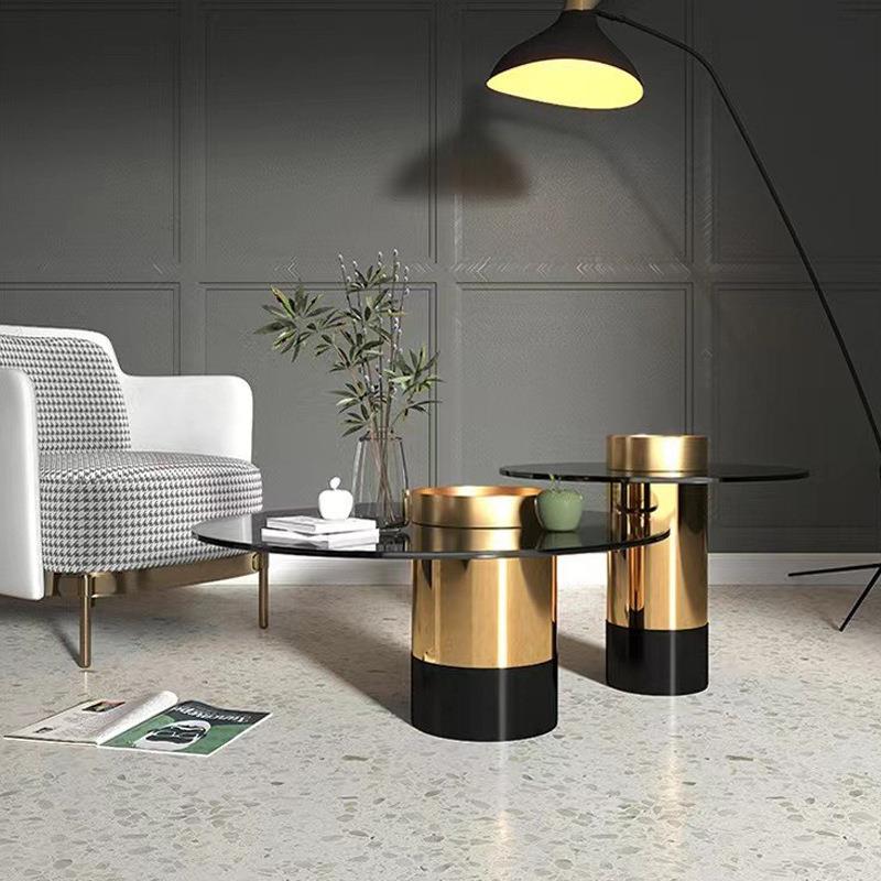 式轻风玻璃茶几奢组合客厅简约小圓桌阳台小茶桌意顺A066德用家小