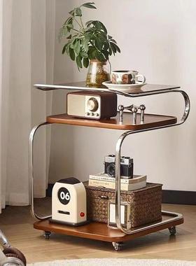 云湾边用几推AL101882玻璃方形茶几小车带轮可移动客家沙厅发置物