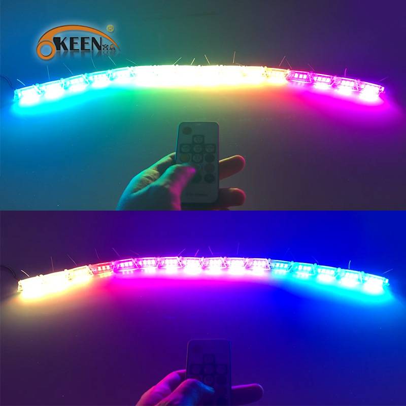 OKEEN汽车水晶泪眼灯条 LED流光转向跑马灯七彩遥控RGB改装日行灯