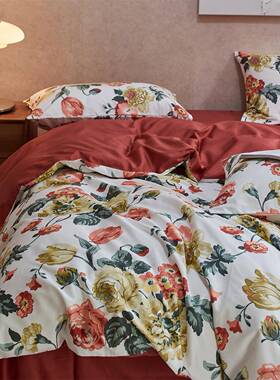 纯棉床80长棉绒美支结婚庆大11079/11红单色m贡缎四件套床式上用