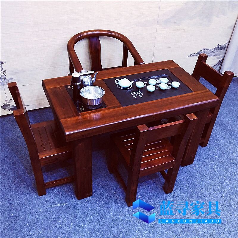 实木船木功夫茶台茶桌椅套装