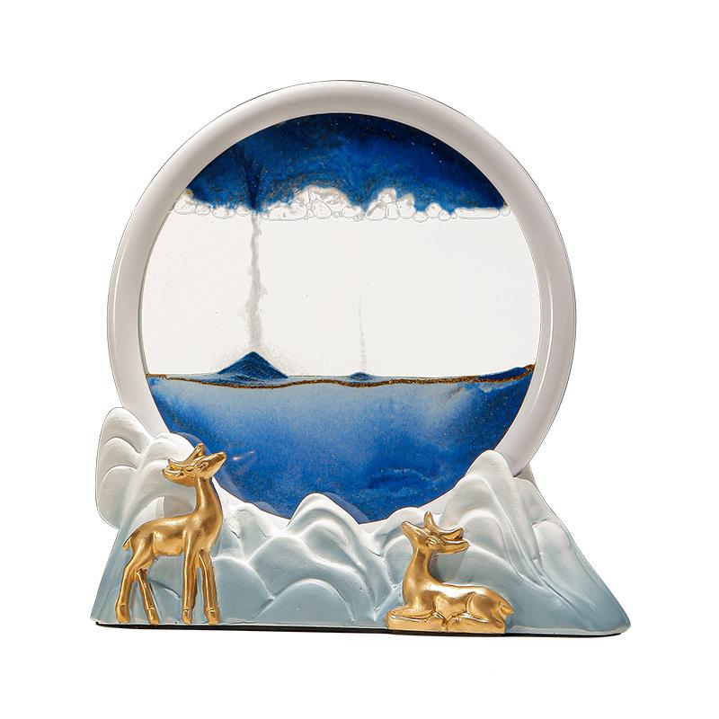 招财鹿流沙摆件客厅画柜办公室轻玄奢解压沙漏酒关电视柜11WJ105