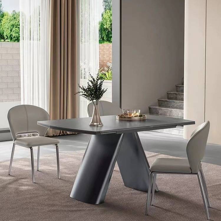 意式现代简约进口岩板餐桌伸缩轻奢家用中小户型多功能餐桌椅组合