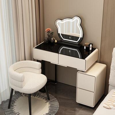 约小户型卧室KRZ岩板梳妆台60CM现代简风主卧玻油璃斗奶柜一体化