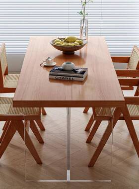 轻奢网红餐桌亚26854克悬浮实木师桌子简易设计原工力作台家用木