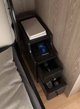 全木床头柜橡木迷小型超极窄便床边柜窄边夹缝置实你物架SBC黑色