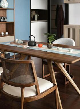 复古风古实靠木中风餐椅酒店餐厅软包OUL休闲简约藤编椅子背扶手