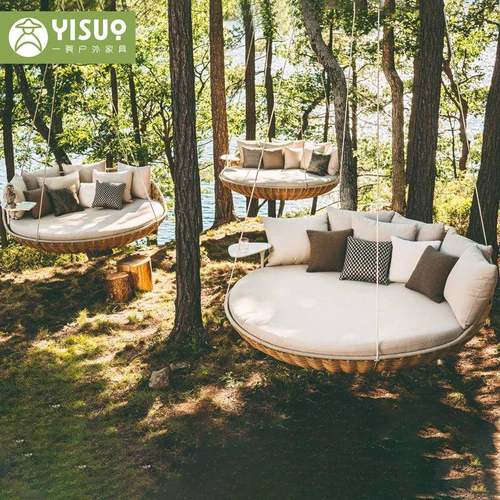 外秋千庭院休闲户摇阳台BKY悬挂藤编吊椅篮创意网红民宿巢躺鸟床