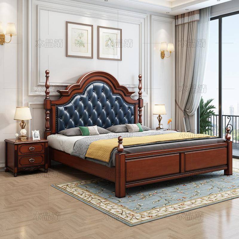 美式结乡村实木床主卧.8轻奢婚床现代简约1米.5米双人床QSR2米1婚