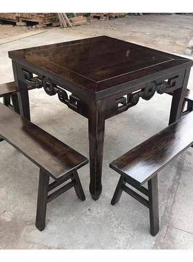 实木餐仿桌椅组合家用方八仙桌古四桌老榆木子酒店饭桌店面馆餐桌