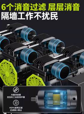 空压机静音无油气泵小220v型工业压级空气缩QFV机便携工木高压打