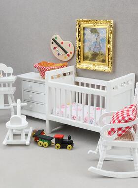 1:1CBE2迷你娃娃屋家卧具dllhous摆件12分o模型婴儿室e5件套床饭