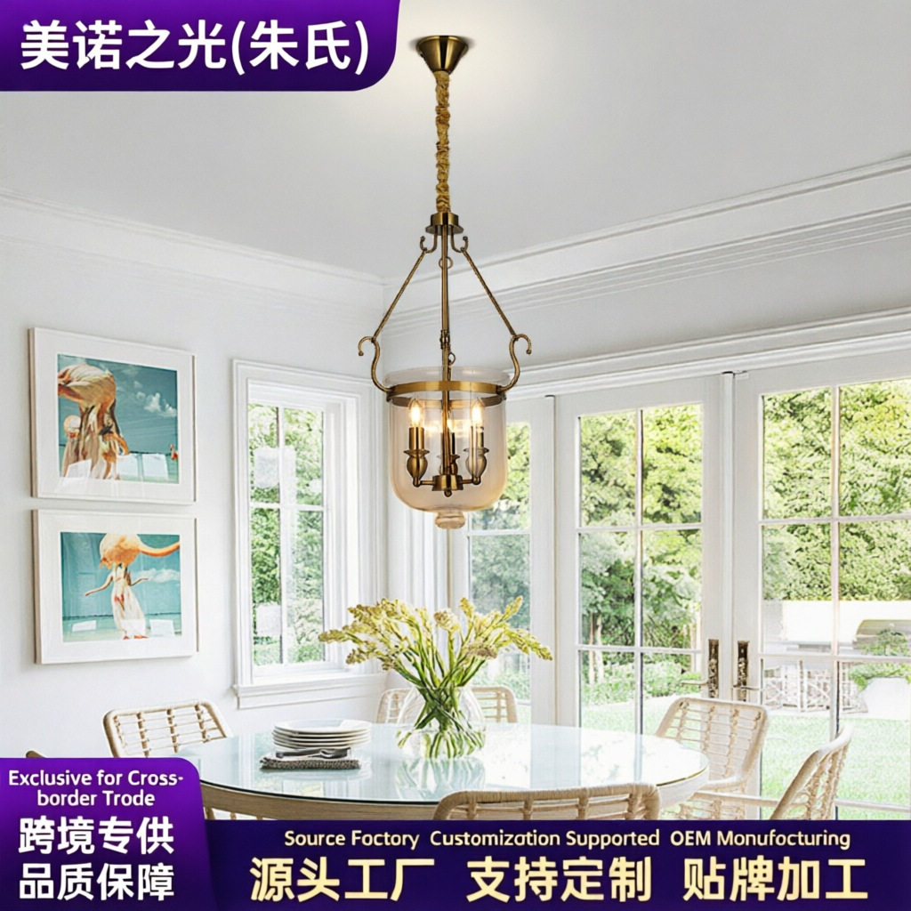 个性美式复古蜡烛工业风名宿过道餐厅玄关走廊多头玻璃圆桶吊灯