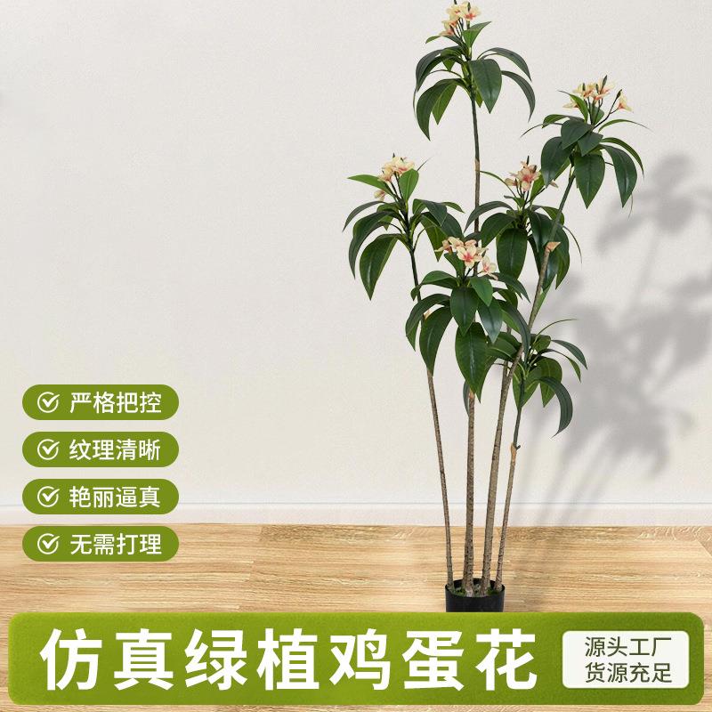 商厂家仿真多枝摆鸡蛋花盆栽枝开花假绿植玄关高客厅场落地装无品