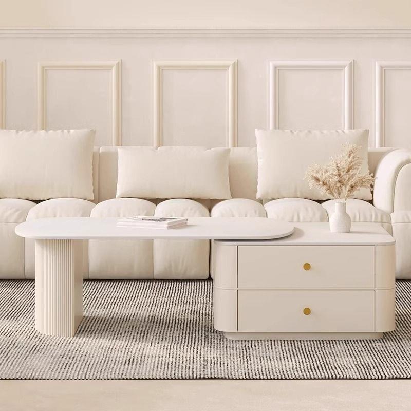 桌奶油风茶约几客厅新款缩SOW茶家用小户型现代简客厅茶桌茶伸几