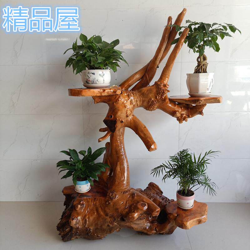 ?根雕花架树根天然客摆件GHQ台实木原木厅层多盆景鱼缸底座绿萝阳