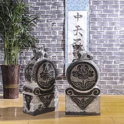 石雕门墩福鱼青石抱鼓石仿古门口石鼓成对厂家 现货出售做旧仿