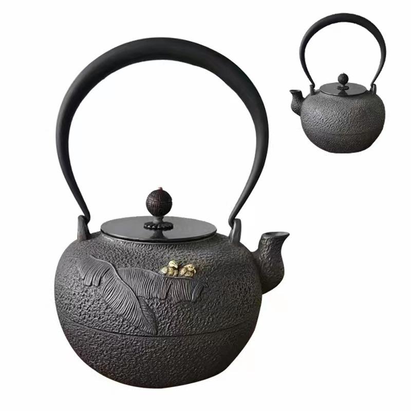 典工铁壶原铁堂无涂层夜鎏工艺芭蕉-雨铁壶铸金铁壶生铁茶壶烧水
