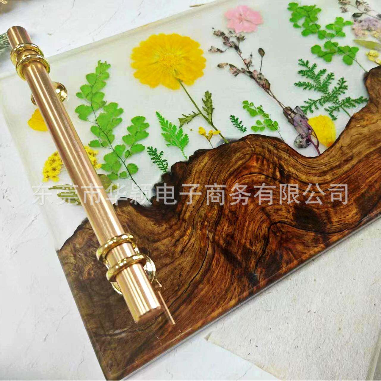 新款创意BTI工滴胶托木质树脂真花装饰托盘收纳植物手带手提盘家