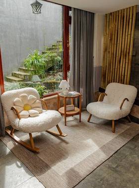 日沙式单人发小户型闲家用阳台休闲客厅椅FCQ网红羊羔毛子实木休