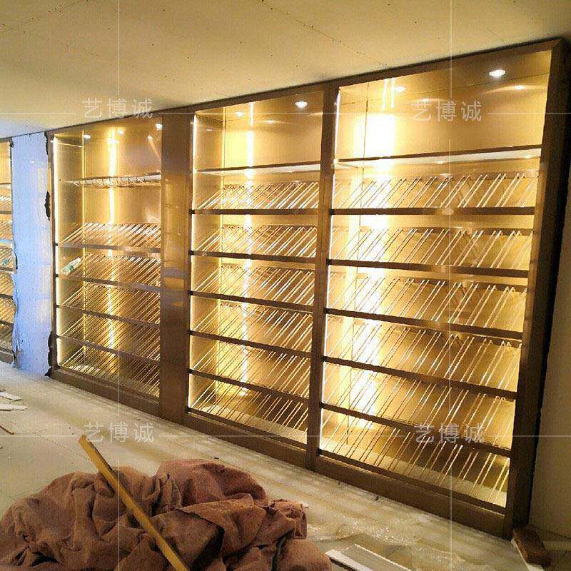 设计柜酒庄不锈钢高端酒NSI斜放红酒展示柜金属红酒酒古架博架