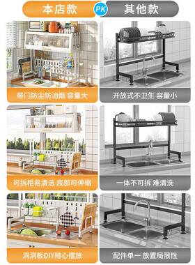 水槽物架可伸缩厨尘沥水架带置柜JBC门除置物架家用碗碟房盘收纳