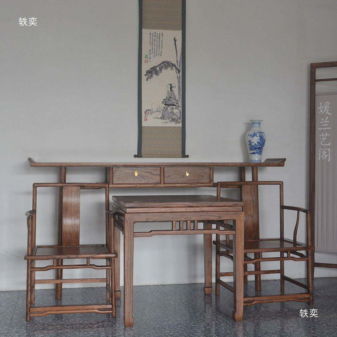 中式案中堂六件套实老木木条供台黑胡桃无品牌/中堂四件套农村堂