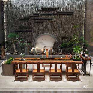 流水新茶台养茶桌循环景观一AHS体中实木泡茶桌曲水式流觞桌椅组