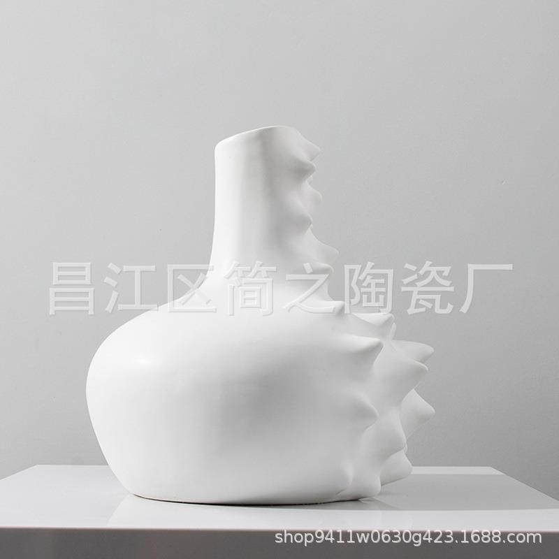 现代简约素烧色白瓷波浪纹花器花瓶摆件处样板房XVO售楼软陶装饰