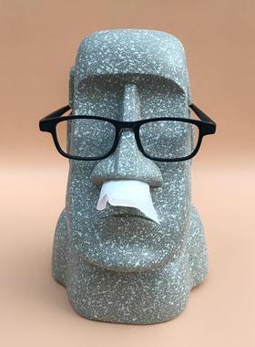 GIT?T庭J5复活岛石像纸巾盒新款可爱9搞怪家办公室桌面收人纳摩艾