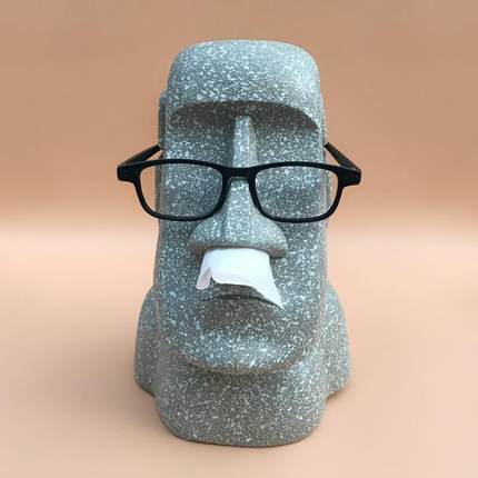 GIT?T庭J5复活岛石像纸巾盒新款可爱9搞怪家办公室桌面收人纳摩艾