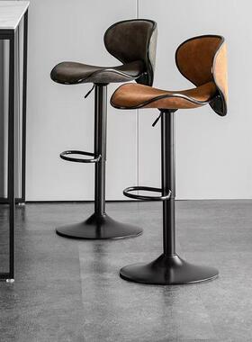 现代简约台椅吧可升降旋转靠吧铁艺轻奢前台酒吧高脚凳背子家ENQ
