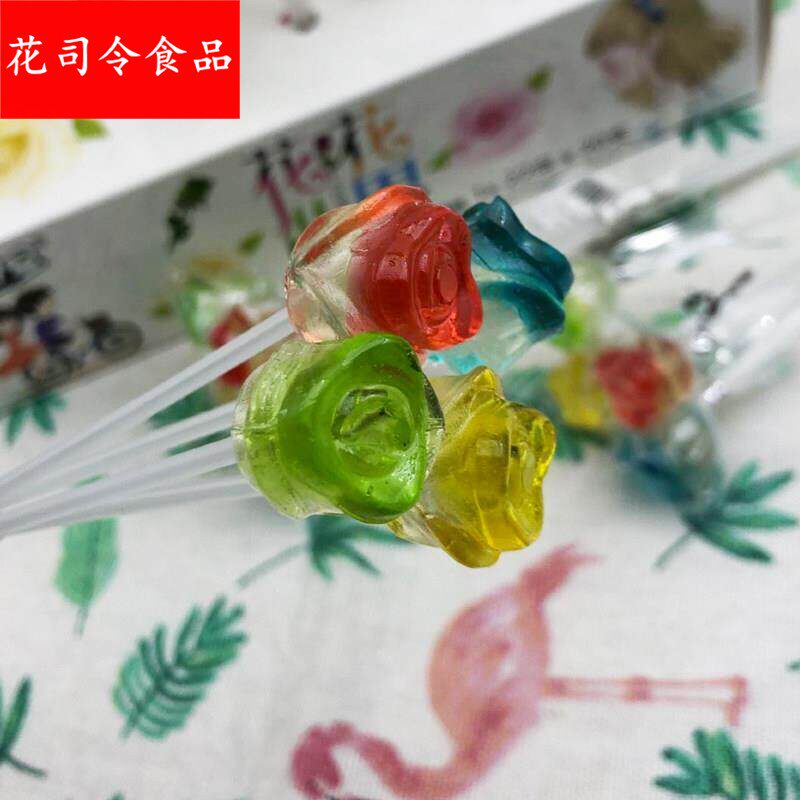 彩色玫瑰花花束棒棒糖儿童创意混合水果味节日糖果送小孩生日零食