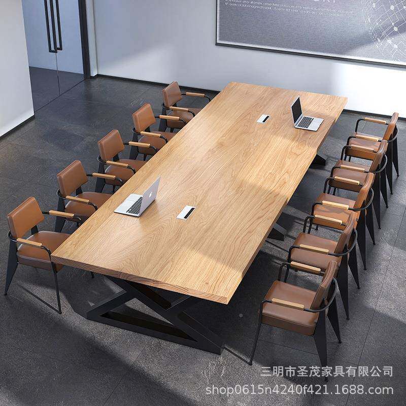 011式实公司美接待会议长桌工业风电脑工作长桌子铁艺职员椅办木