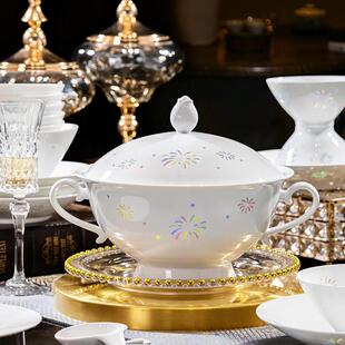 品陶瓷器新餐花具高端彩色玲珑饭Z1204碗菜碟大汤煲组合装 五彩烟