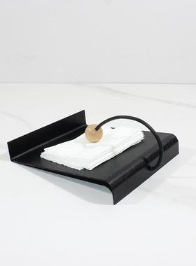 复古方形餐巾收餐纳架软轻奢革面酒店前台厅桌面DHT纸皮巾座装饰