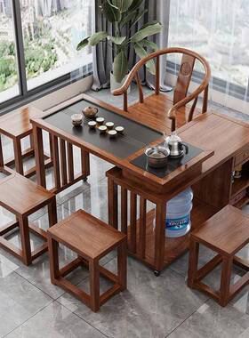 实木茶桌式茶台阳台小户型移动1转米1MGK.旋2组米桌椅合橡胶木带