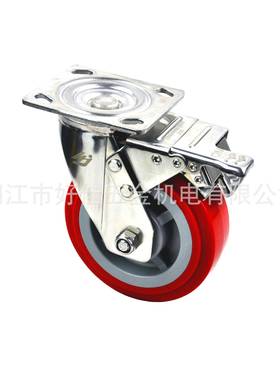 源头工供6厂X2重型304不锈钢HJ802915平板直双全刹车聚氨脂PU脚轮