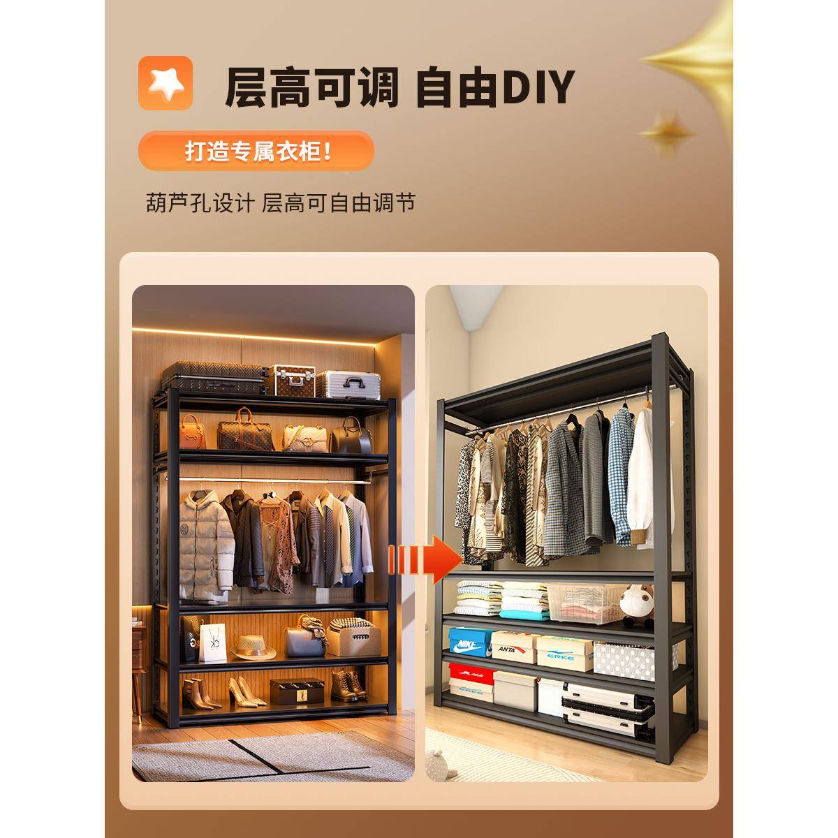福凯祥货架衣柜简NEW-YG-0易放开式角钢艺挂衣架家卧室用组装落地图片
