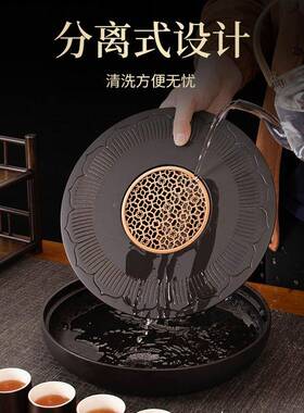 圆形茶盘家粗用干泡盘茶台简约茶客厅办盘公储水干泡圆20230428陶